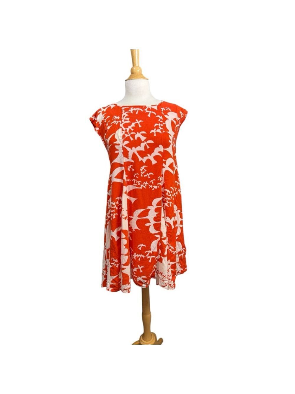 Maeve by Anthropologie Orange White Printed Rayon Dress Small Lined Lace-Up Back